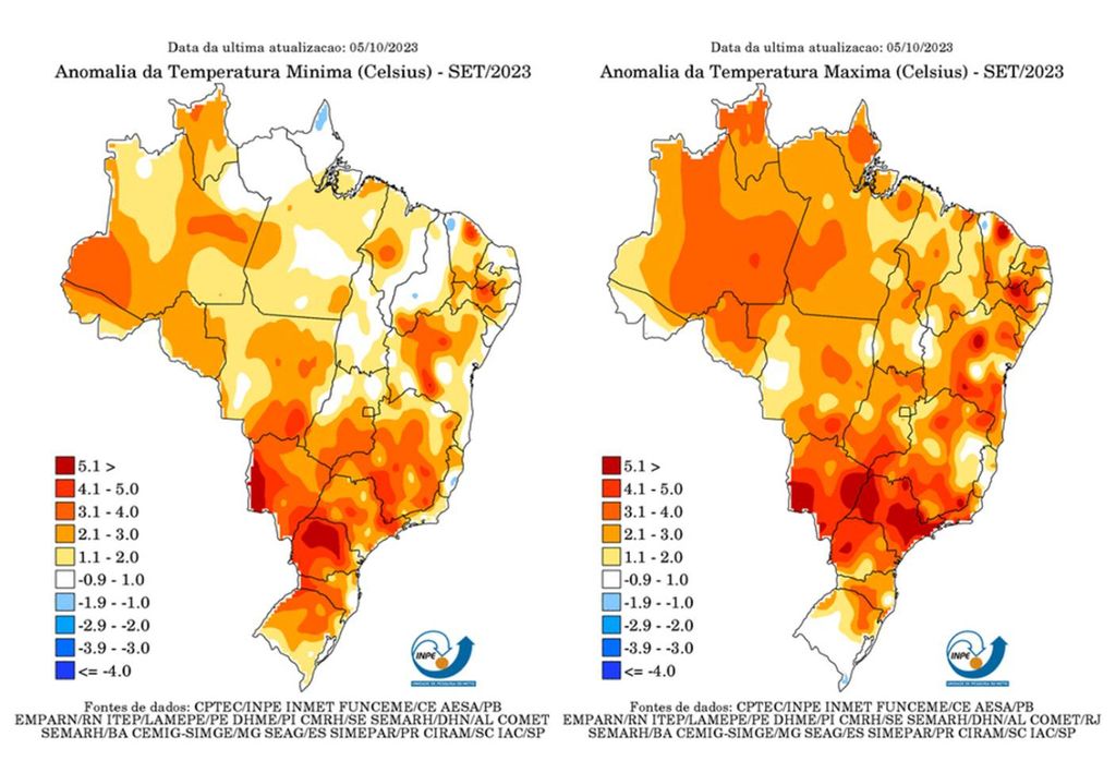 anomalias de temperatura do ar em setembro de 2023