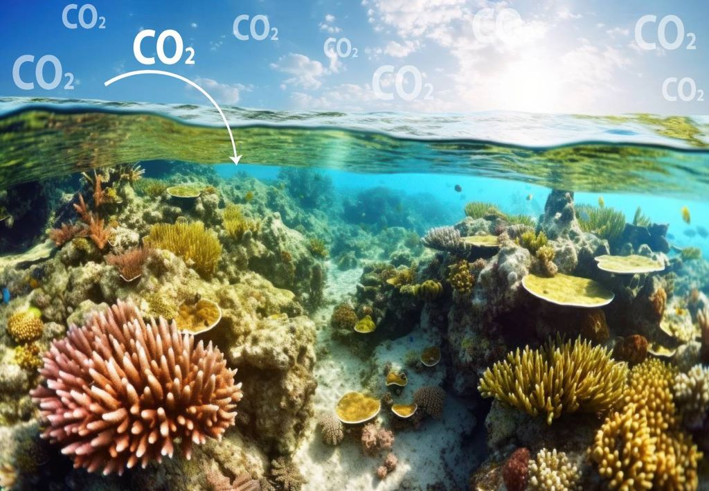 corales oceánicos. CO2 se incorpora al agua