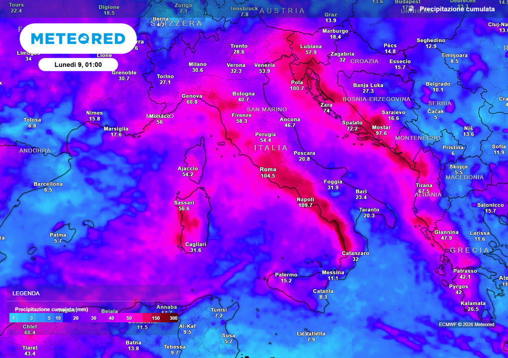 Precipitazione cumulata Precipitazione cumulata in Italia nel corso della settimana.