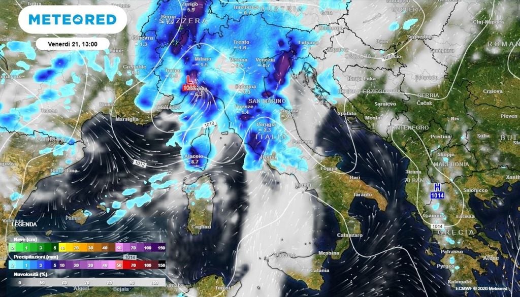 Maltempo, piogge. Ecco l'intensa perturbazione di origine atlantica che sta interessando le regioni del Nord.