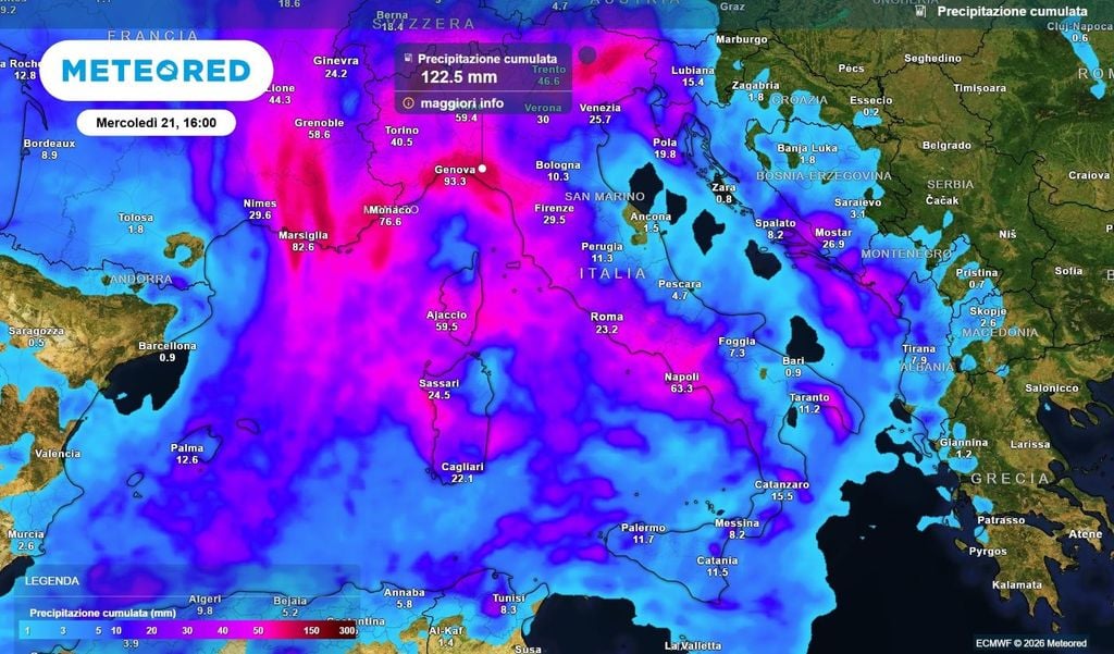 Precipitazione cumulata Precipitazione cumulata in Italia nel corso delle prossime 24 ore.