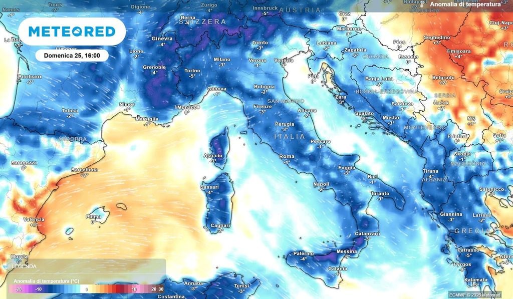 Anomalia termica La giornata di domenica sarà caratterizzata da temperature decisamente più basse del normale.