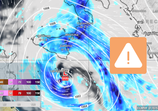 Maltempo, vortice ciclonico in formazione al Sud: tra domenica 15 e mercoled&igrave; 18 fino a 200 mm di pioggia