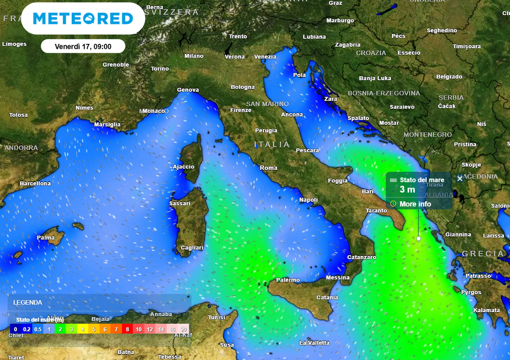 Mare molto mosso e venti fino a 80 km/h sul Canale d'Otranto