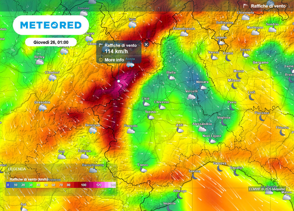 Il forte vento colpirà il nord-ovest nelle prossime ore con raffiche potenti di oltre 100 km/h.