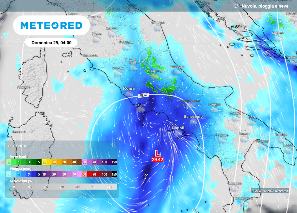 Nella notte tra sabato e domenica la Campania e il basso Lazio saranno colpiti da forte maltempo.