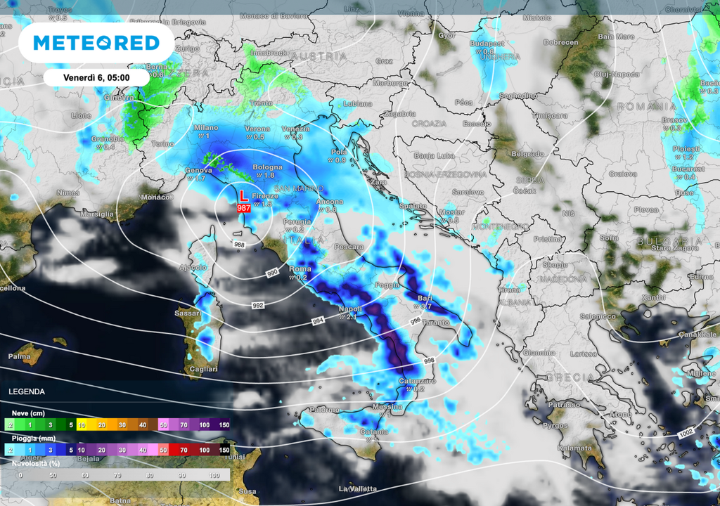 Piogge diffuse e temporali più intensi su Centro-Sud e medio Adriatico.