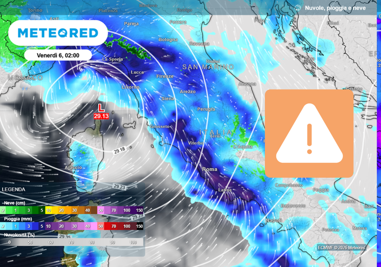 Maltempo, pesante avviso della Protezione Civile: temporali e vento forte tra stanotte e venerd&igrave; 6 febbraio