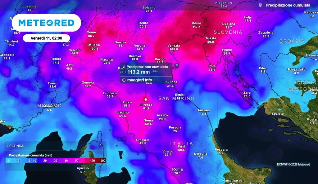 Accumuli pluviometrici importanti sono previsti in Toscana, nella giornata di giovedì 10 settembre.