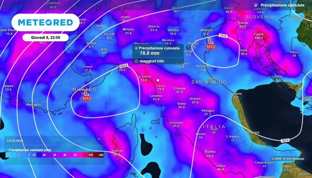 Precipitazioni abbondanti in arrivo sulla Toscana.