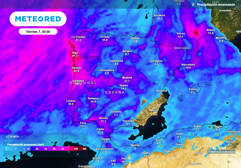 Mañana el chorro polar se ondulará y lanzará un frente hacia España: las lluvias comenzarán a esta hora