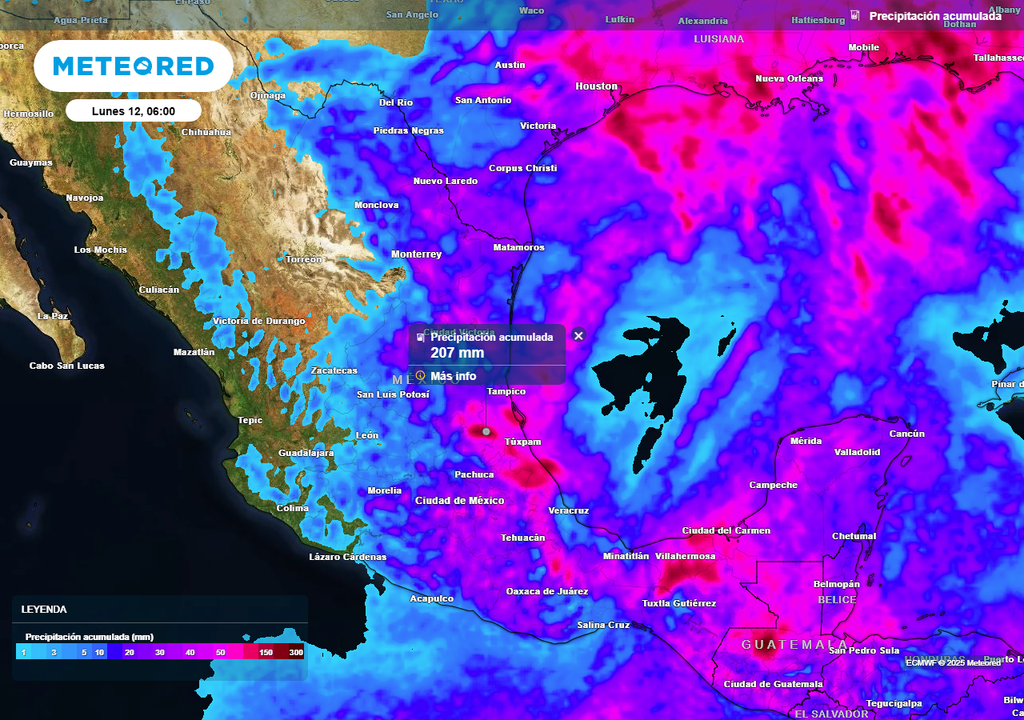 Pronóstico de lluvias acumuladas en milímetros