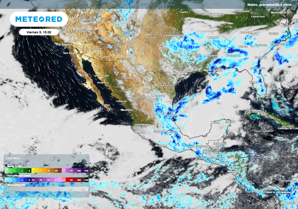 Pronostico de nubes, lluvias y viento en México