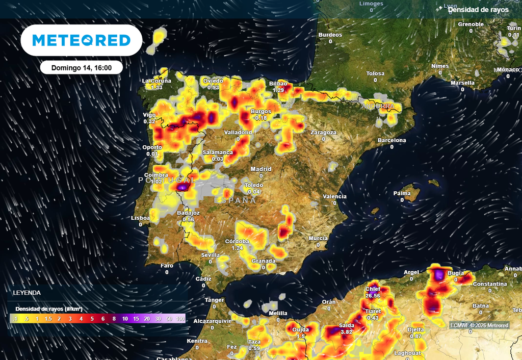 Mañana por la tarde la actividad eléctrica será importante en amplias zonas del interior peninsular, según el modelo europeo.