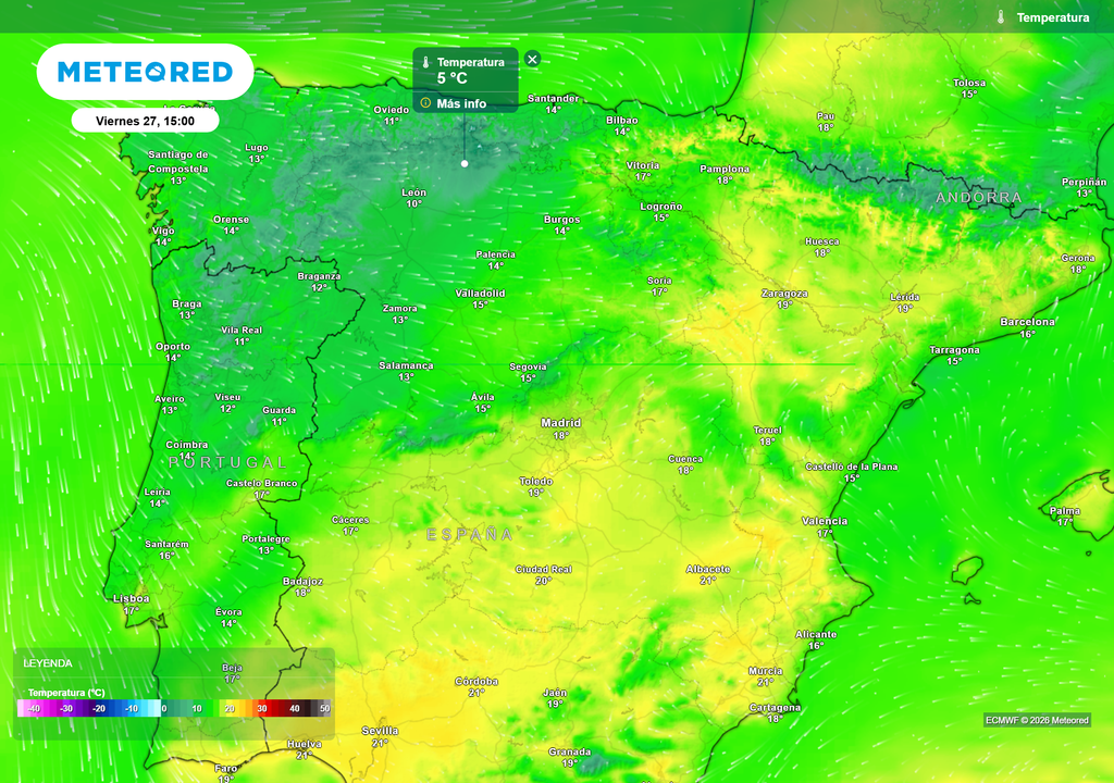 Las máximas previstas para mañana según nuestro modelo de cabecera.