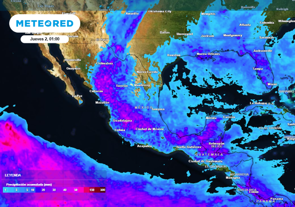 LLuvias Pronóstico de lluvia acumulada para este miércoles en México.