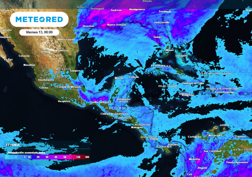 Pronóstico de lluvias acumuladas durante 24 horas, para este jueves 11 de marzo en México.