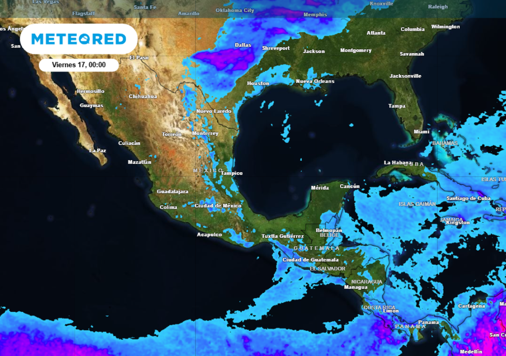 Pronóstico de lluvia acumulada para este jueves en diversas entidades de México.