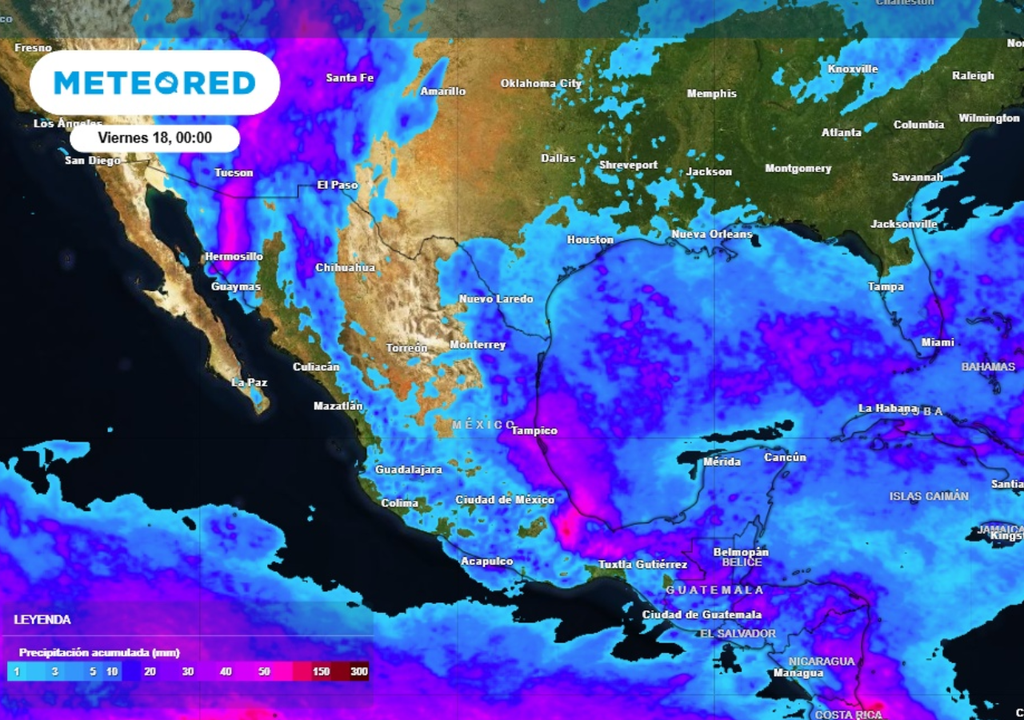 Pronóstico de lluvias para este jueves en México.