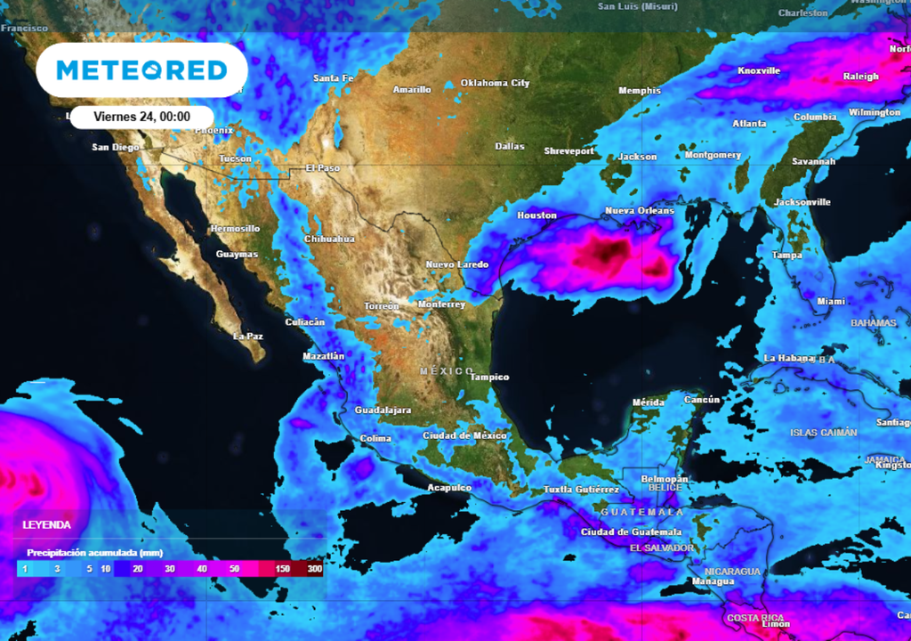 Pronóstico de lluvias para este jueves en México.