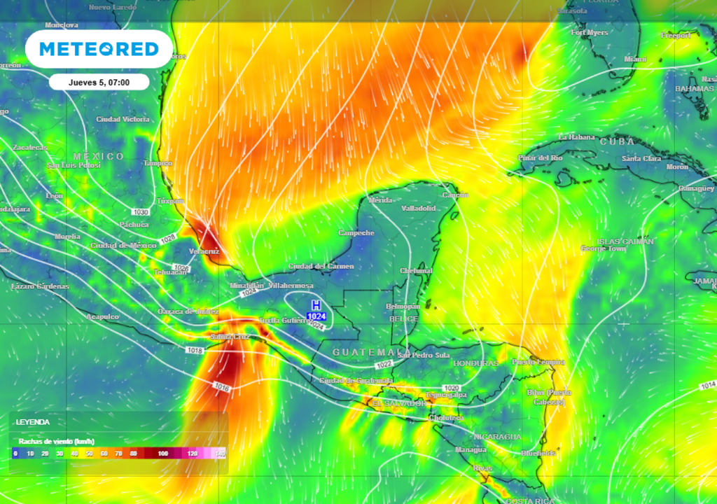 Los vientos podrían superar los 100 km/h en el Golfo de México e Istmo de Tehuantepec.