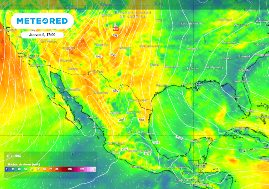 Viento Se esperan vientos de hasta 80 km/h al norte de México.