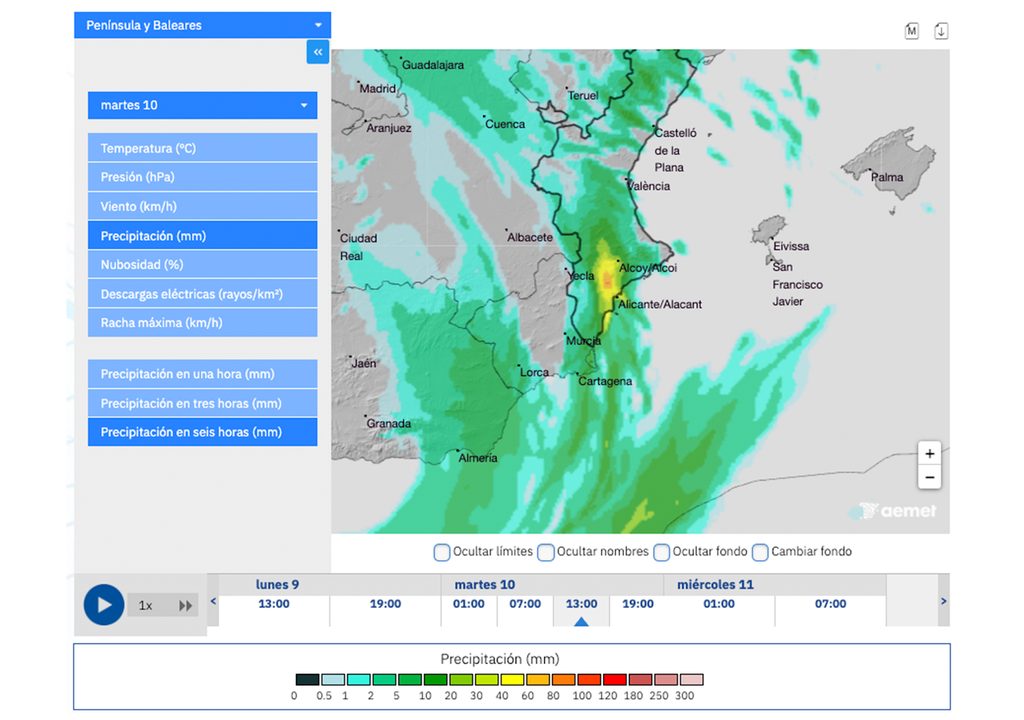 El modelo meteorológico HARMONIE de la AEMET anticipa totales de precipitación que podrían ser importantes.