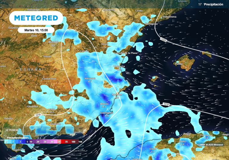 Ma&ntilde;ana la dana dejar&aacute; entre 20 y 60 l/m2 en las provincias de Alicante, Valencia y Murcia