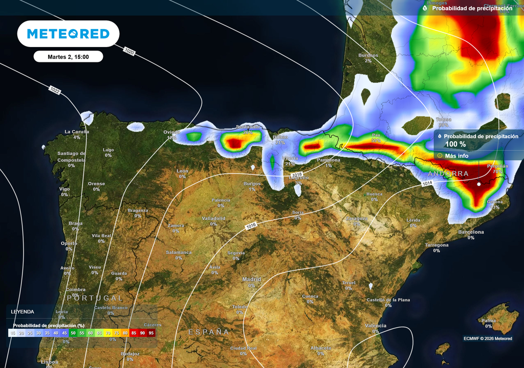 Las precipitaciones se concentrarán en el extremo septentrional de la península en la jornada de mañana.