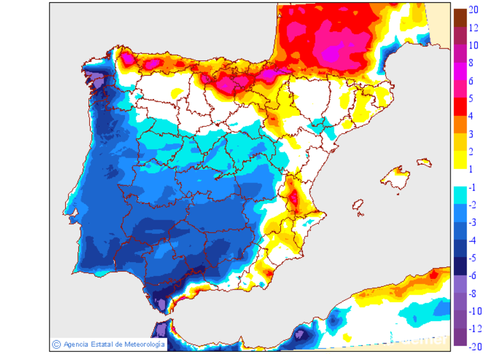 El descenso térmico será notable en buena parte del país, a pesar de la subida en el extremo norte peninsular.