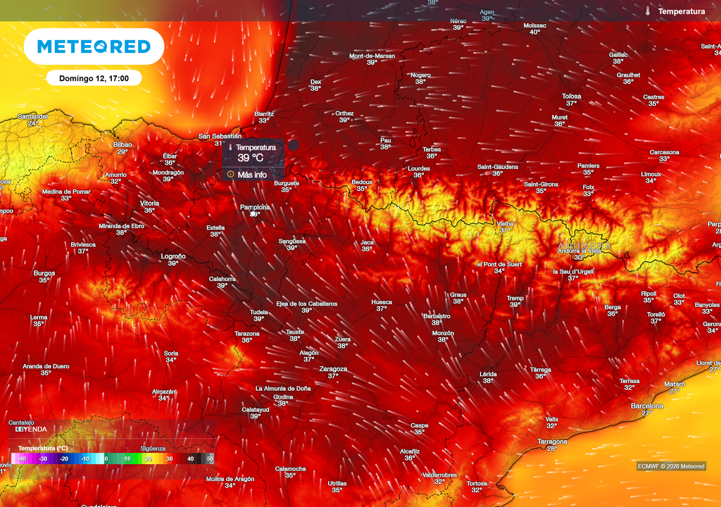 El domingo se podrán alcanzar entre 39 y 40 ºC en Pamplona y otras localidades del noreste peninsular