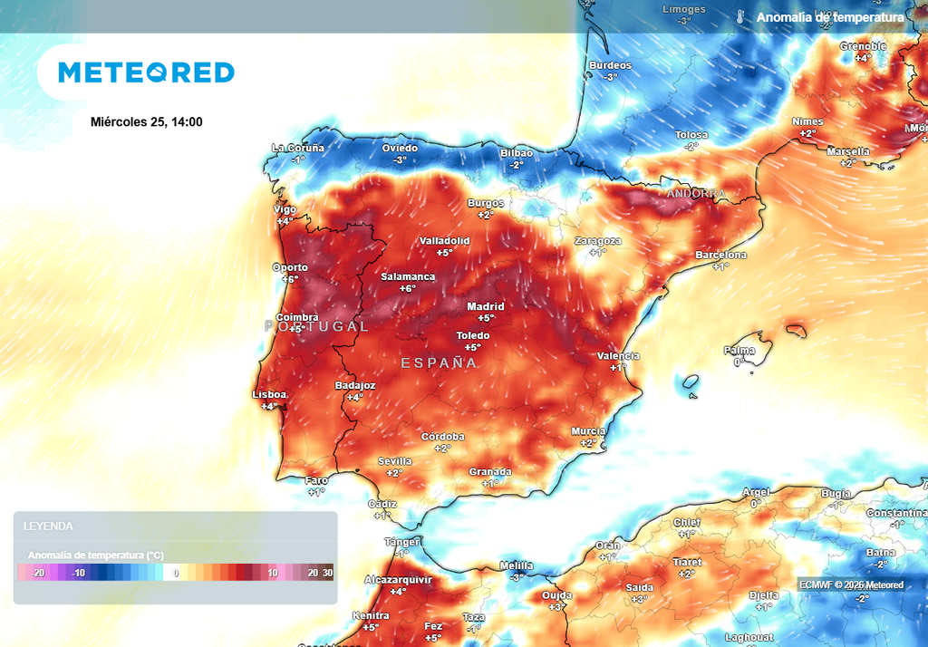 Mañana notaremos más calor durante las horas centrales del día en la mayor parte del territorio peninsular, con anomalías cálidas destacadas en amplias zonas.