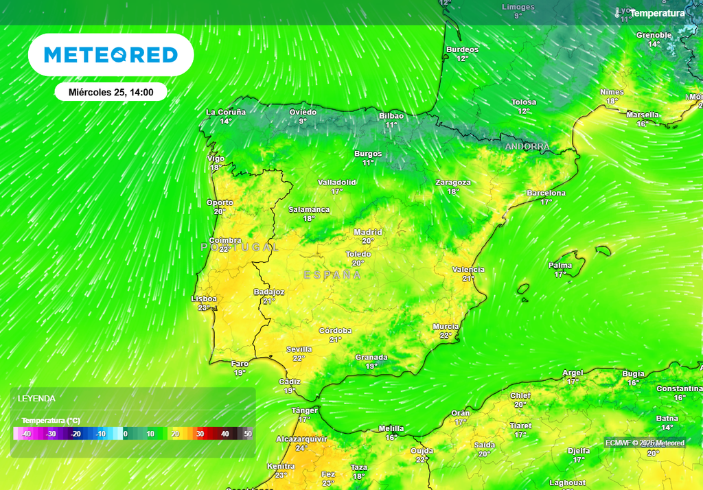 Se superarán los 20 ºC en numerosas provincias del centro, sur y de la mitad este de la España peninsular.