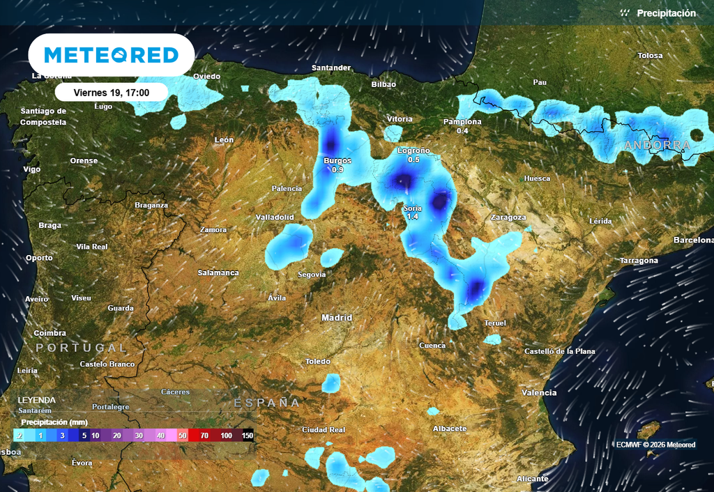 El modelo europeo señala que mañana las tormentas más intensas se desplazarán hacia el este respecto a los días anteriores.