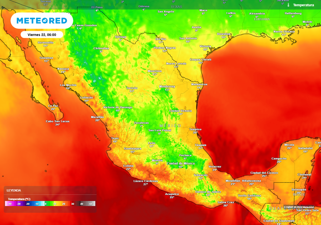 Pronóstico de temperaturas en grados Celsius