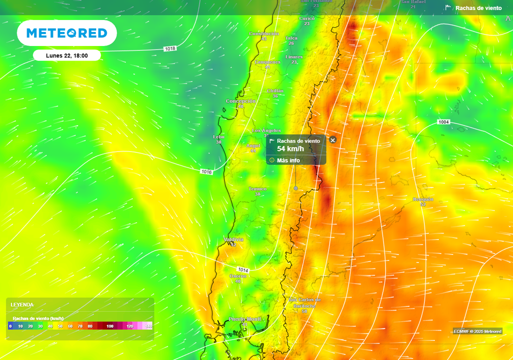 Martes con lluvias en Chile centro sur, Meteored