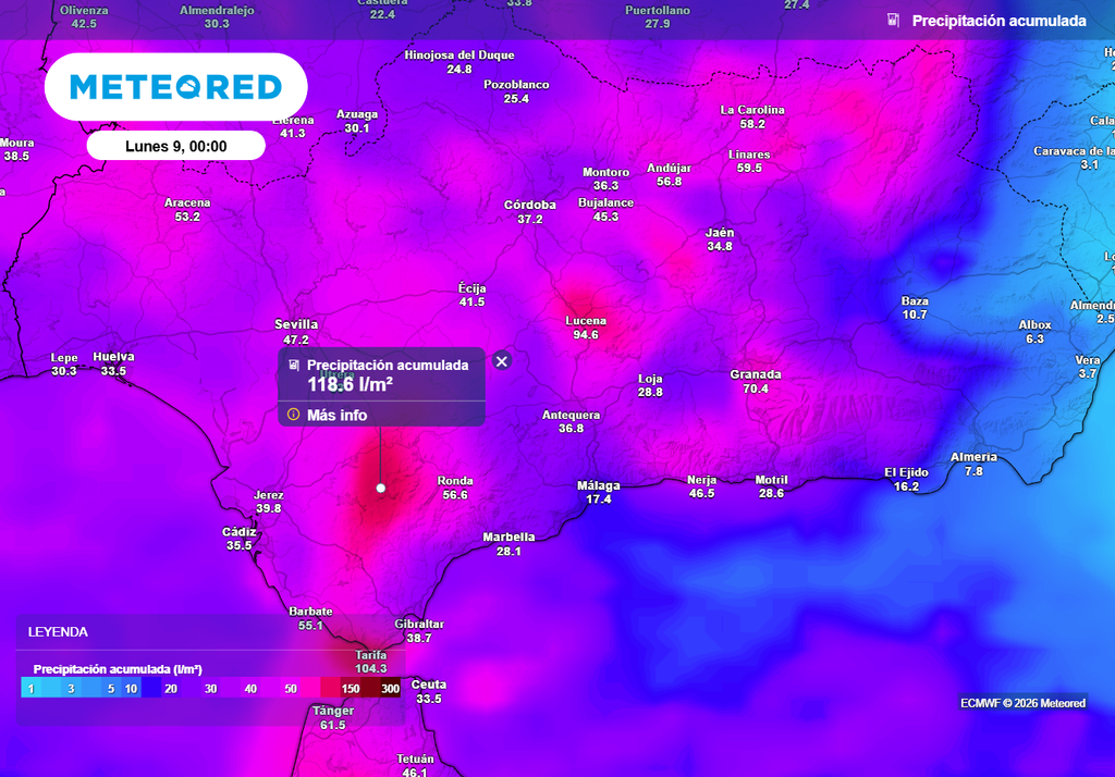 Volverán a superarse los 100 l/m2 en el entorno de la sierra de Grazalema este fin de semana,