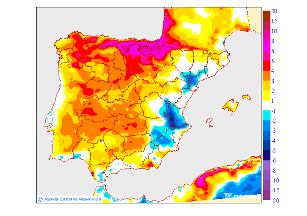 En el Cantábrico oriental el ascenso de las máximas respecto a las de hoy será notable o extraordinario. Fuente: AEMET.