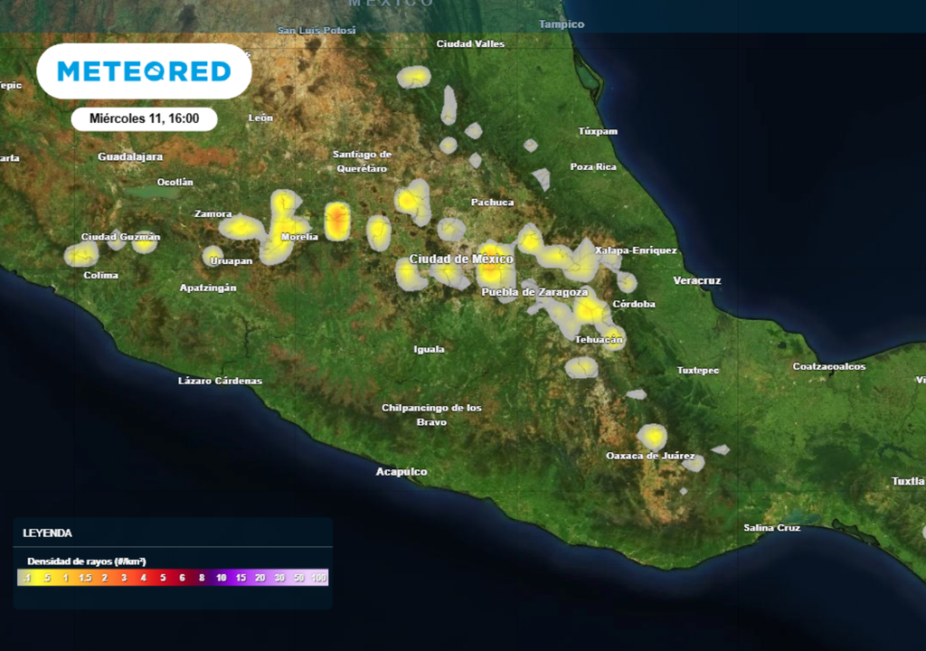 Para este miércoles podrían presentarse tormentas eléctricas y posibles granizadas al centro del país.