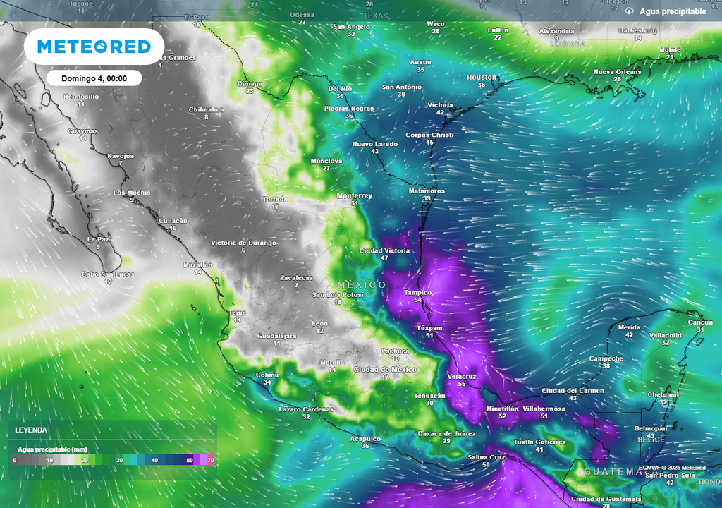 Pronóstico de agua precipitable en milímetros Pronóstico de agua precipitable en milímetros