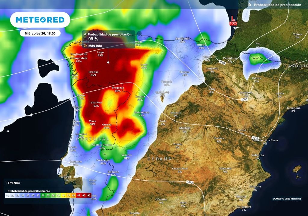 El sistema frontal repartirá precipitaciones en buena parte de la mitad oeste peninsular.