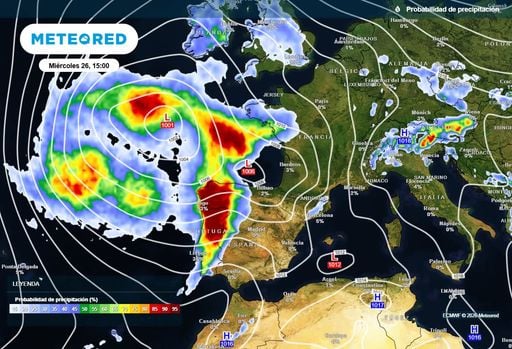 Ma&ntilde;ana un frente dejar&aacute; lluvias de m&aacute;s de 60 l/m2 y tormentas fuertes en el norte y oeste de la Pen&iacute;nsula