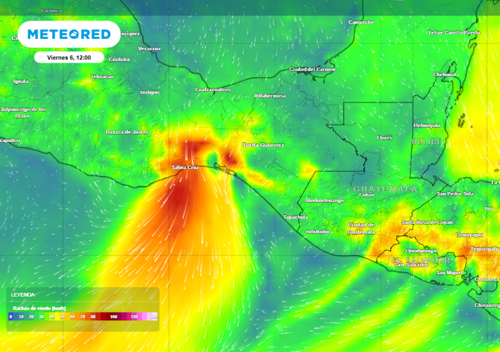 Vientos de hasta 100 km/h se estarán presentando en el Istmo de Tehuantepec.