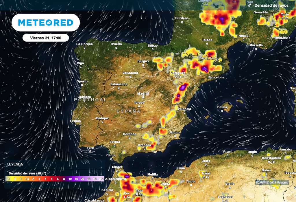 Mañana la actividad tormentosa se concentrará en el este, y en algunas zonas podría ser destacable, según el modelo europeo.
