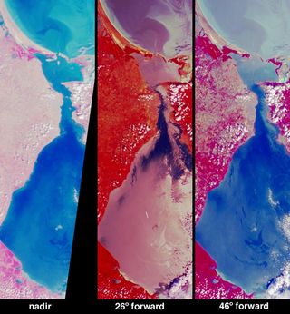 Manchas de petróleo en el lago Maracaibo desde el espacio
