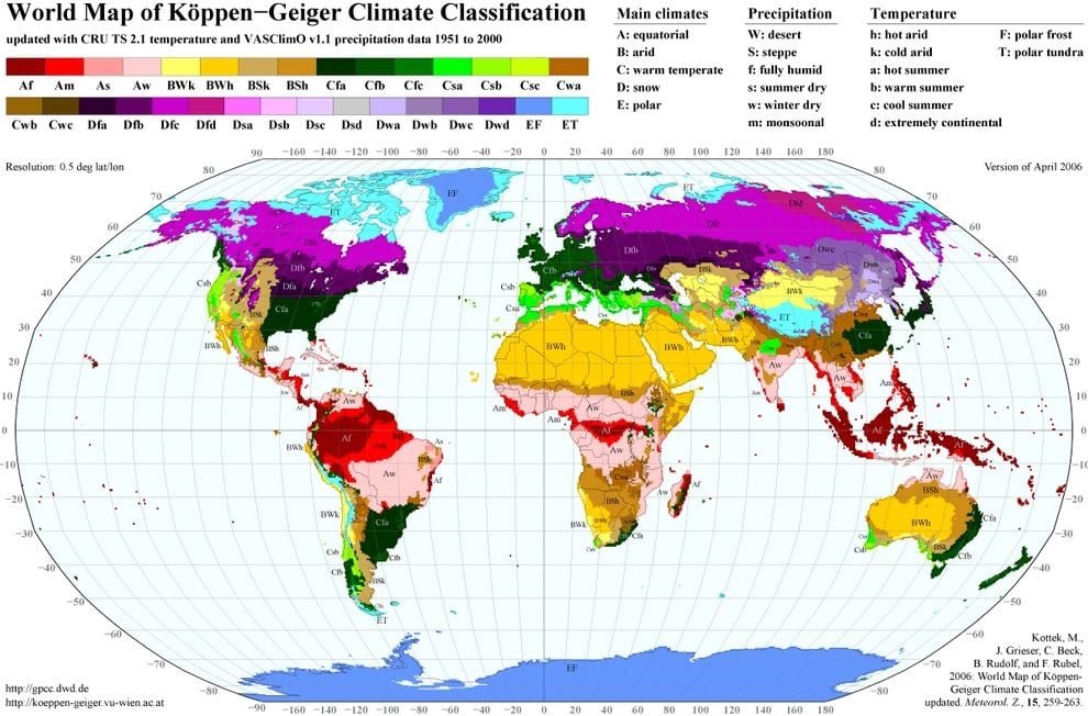 Mapa Mundial Actualizado De La Clasificación Climática De Köppen-Geiger