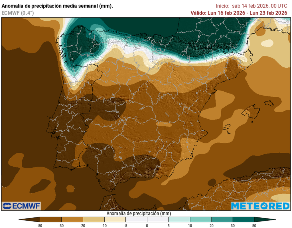 Las precipitaciones se situarán por debajo de los valores medios de la época en casi toda la Península, la gran novedad tras el tren de borrascas. La excepción será el extremo norte.