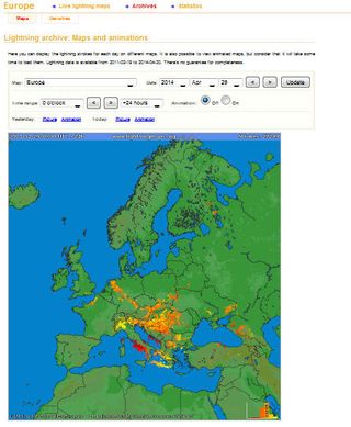 Mapas y datos de rayos: tiempo real y archivo histórico