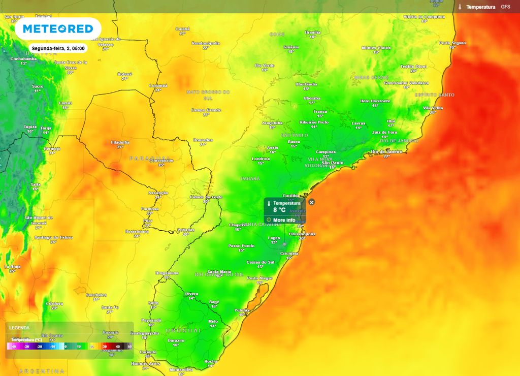 Temperaturas mínimas para esta segunda-feira, 2 de março.