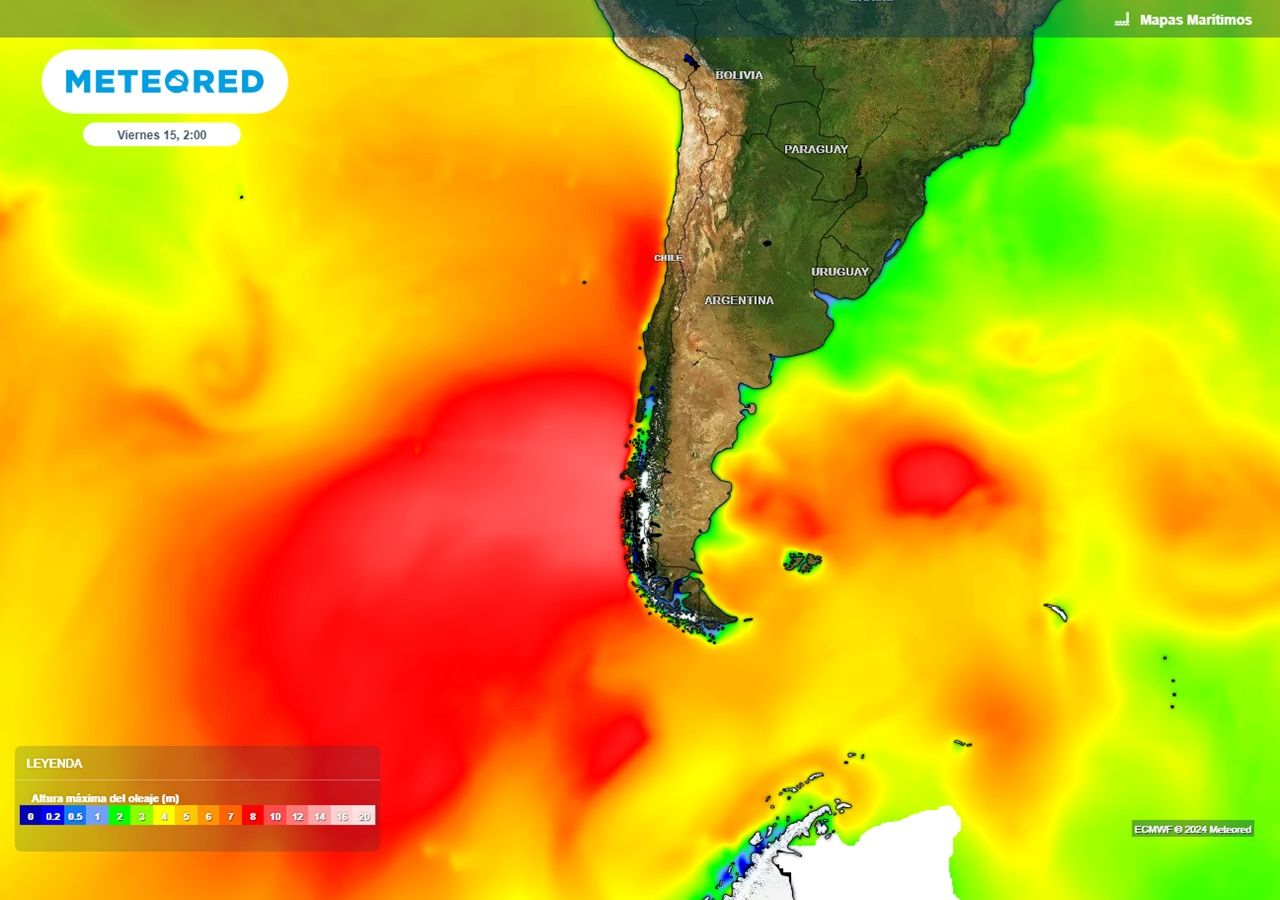 En la costa, la altura máxima del oleaje rondará entre los 4 y 8 m, mientras que en el área oceánica podría superar los 11 m.